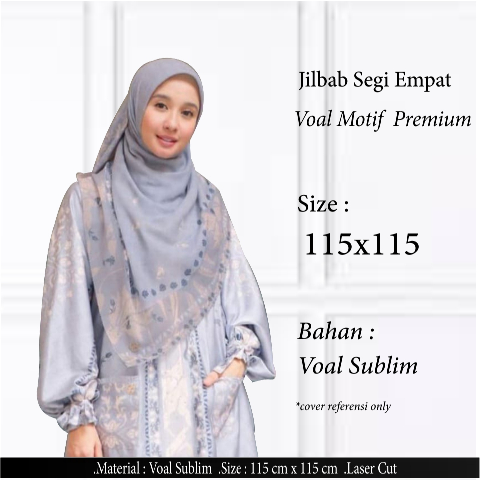 Kerudung Hijab Jilbab Segi Empat Motif standar Size 115x115  Voal Sublim Printing Premium Laser Cut