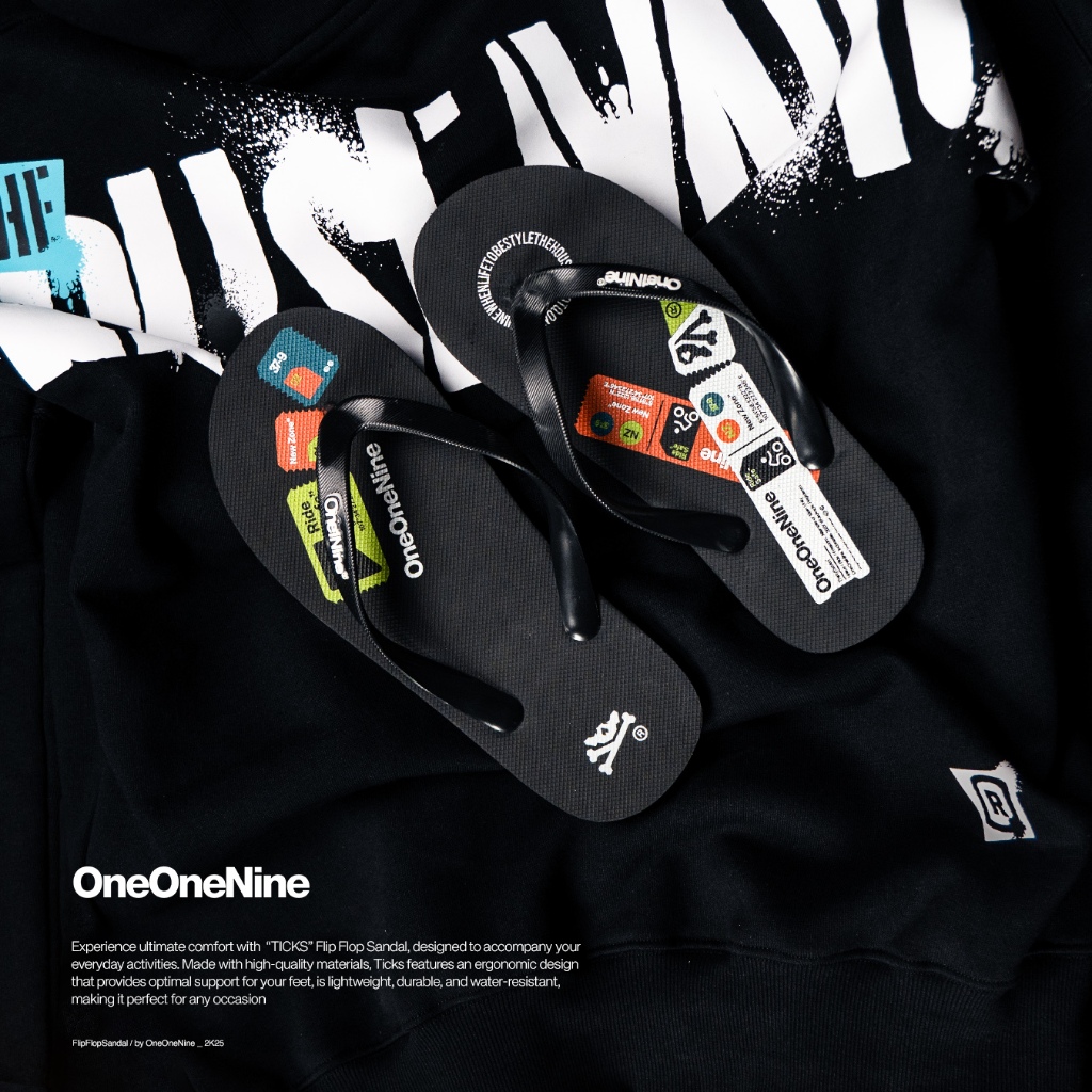 Jual Oneonenine Ksr Sandal Flip Flop Ticks Black Series - Sandal Jepit ...