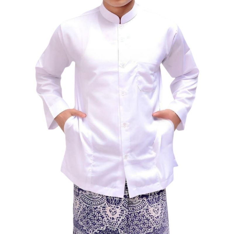 Baju Koko Dewasa Lengan Panjang Model Haibah Saku 
