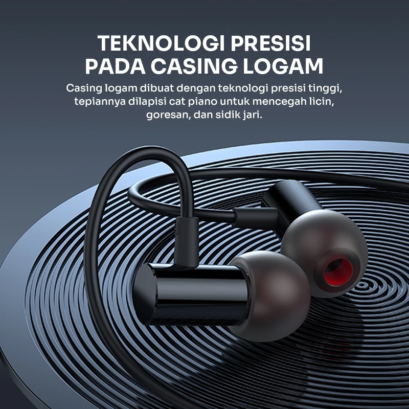ROBOT Earphone Mini In-Ear Metal Allumunium Alloy Casing Ultra Bass 6mm dengan Kabel Type C Wired Headset Kabel TPE REC 80