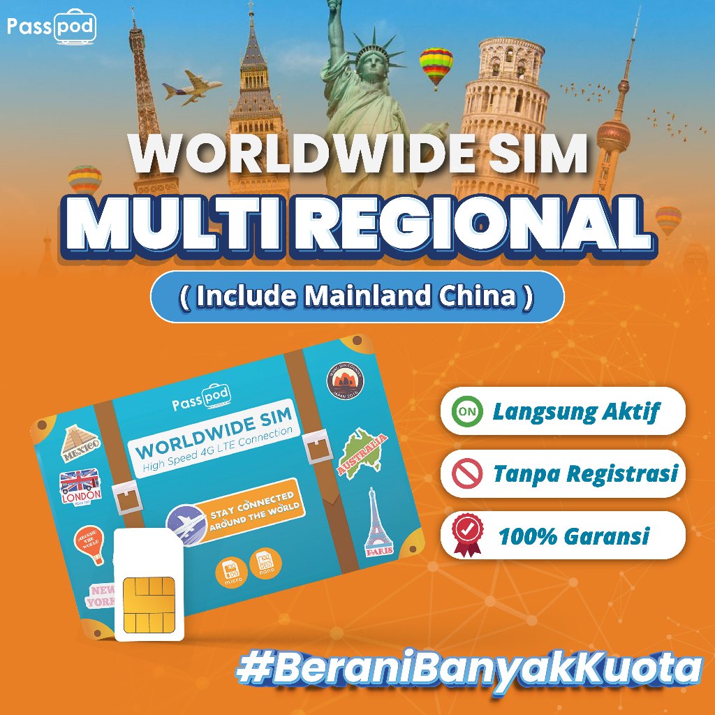 Jual SIM Card Multi regional (include Mainland China) Paket Data Luar ...