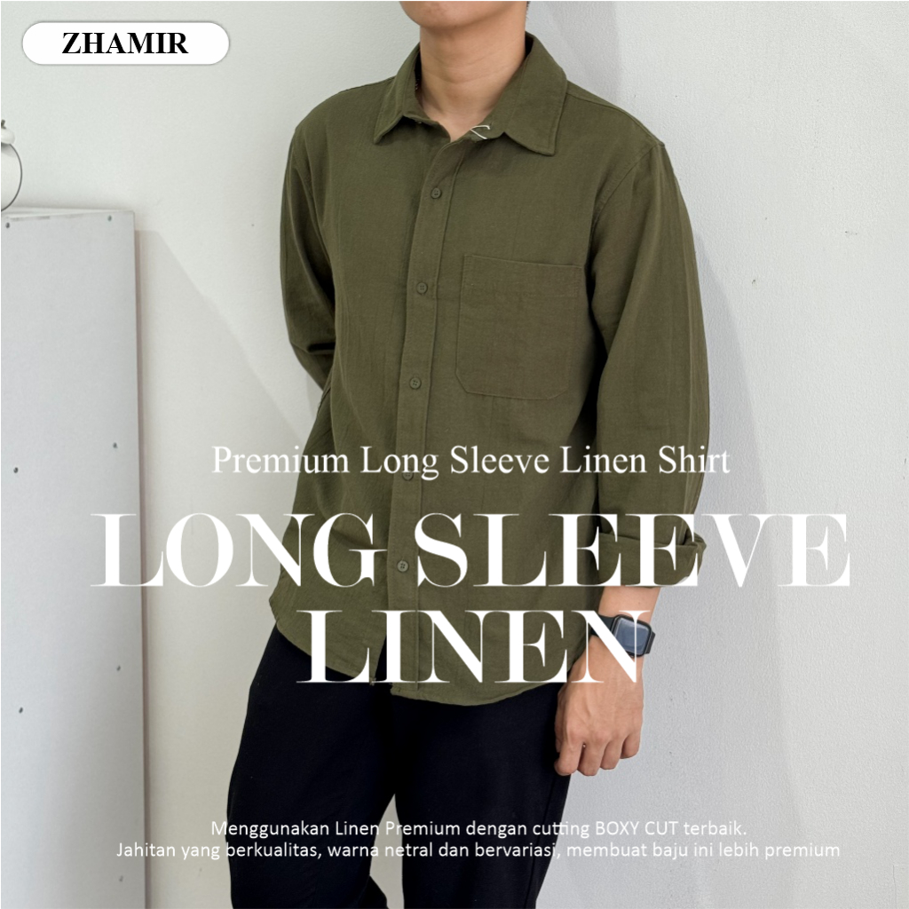 Jual ZHAMIR Kemeja Pria Casual Kerja Linen Premium Long Sleeve Shirt ...