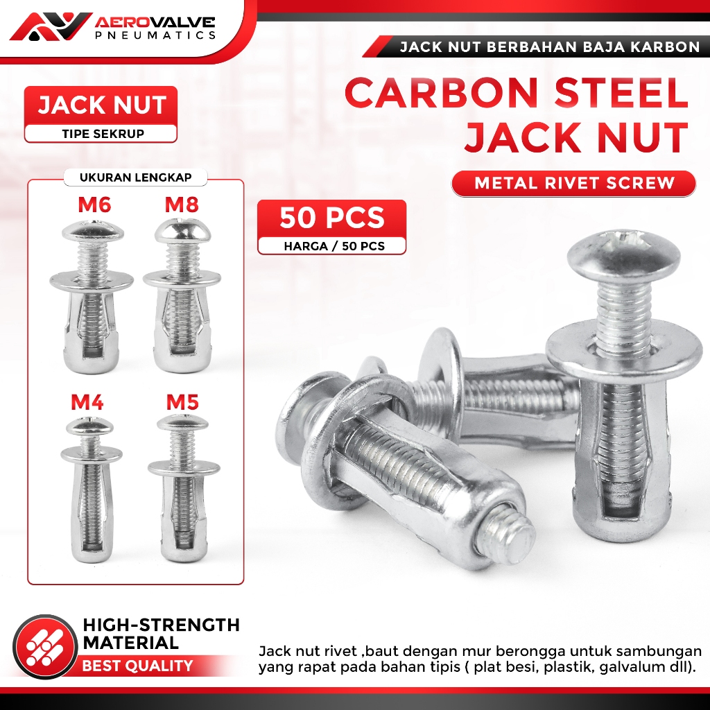 Jual AeroValve -Jack Nut Karbon Steel - Rivet Plat Metal Mur Baut Drat ...