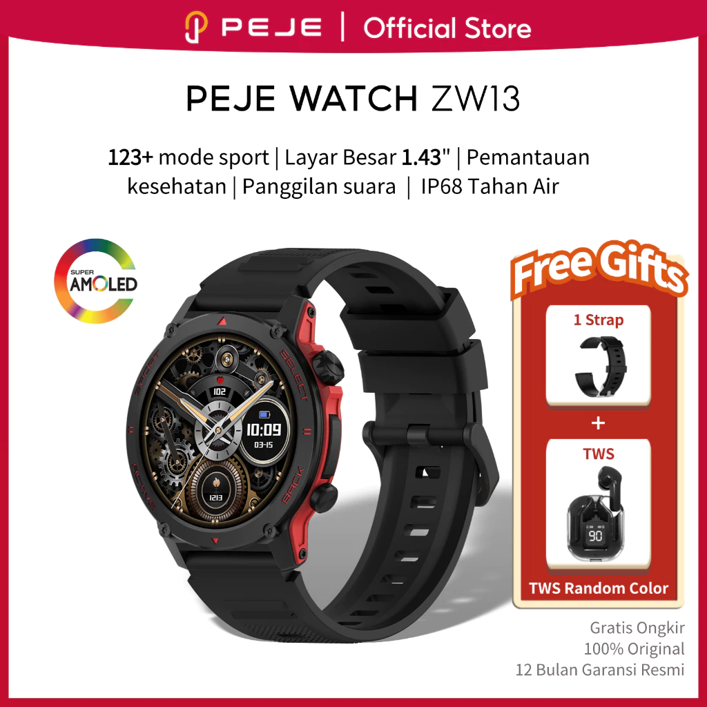 Peje smartwatch pria zw13 jam tangan pintar amoled hd screen ip68 waterproof