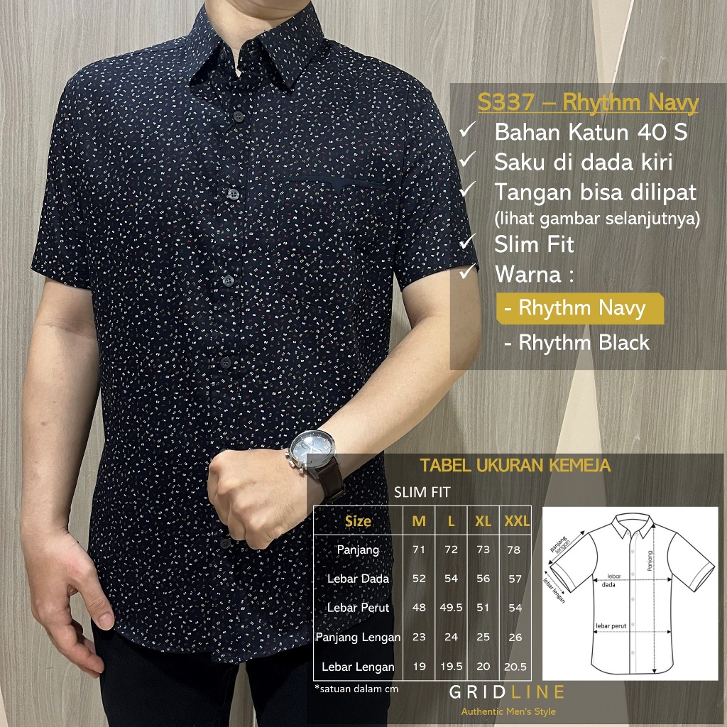 Jual [GRIDLINE Print Series 5] Kemeja Print Pria Lengan Pendek Slimfit ...