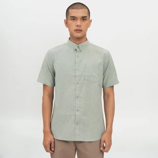M231 Kemeja Pria Basic Polos Oxford Pendek Hijau Pupus 1457L
