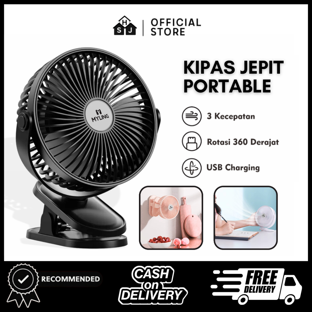 Kipas Angin Jepit Portabel / Clip Mini Fan Rotating Kipas Angin Meja Mini Jepit Portable USB