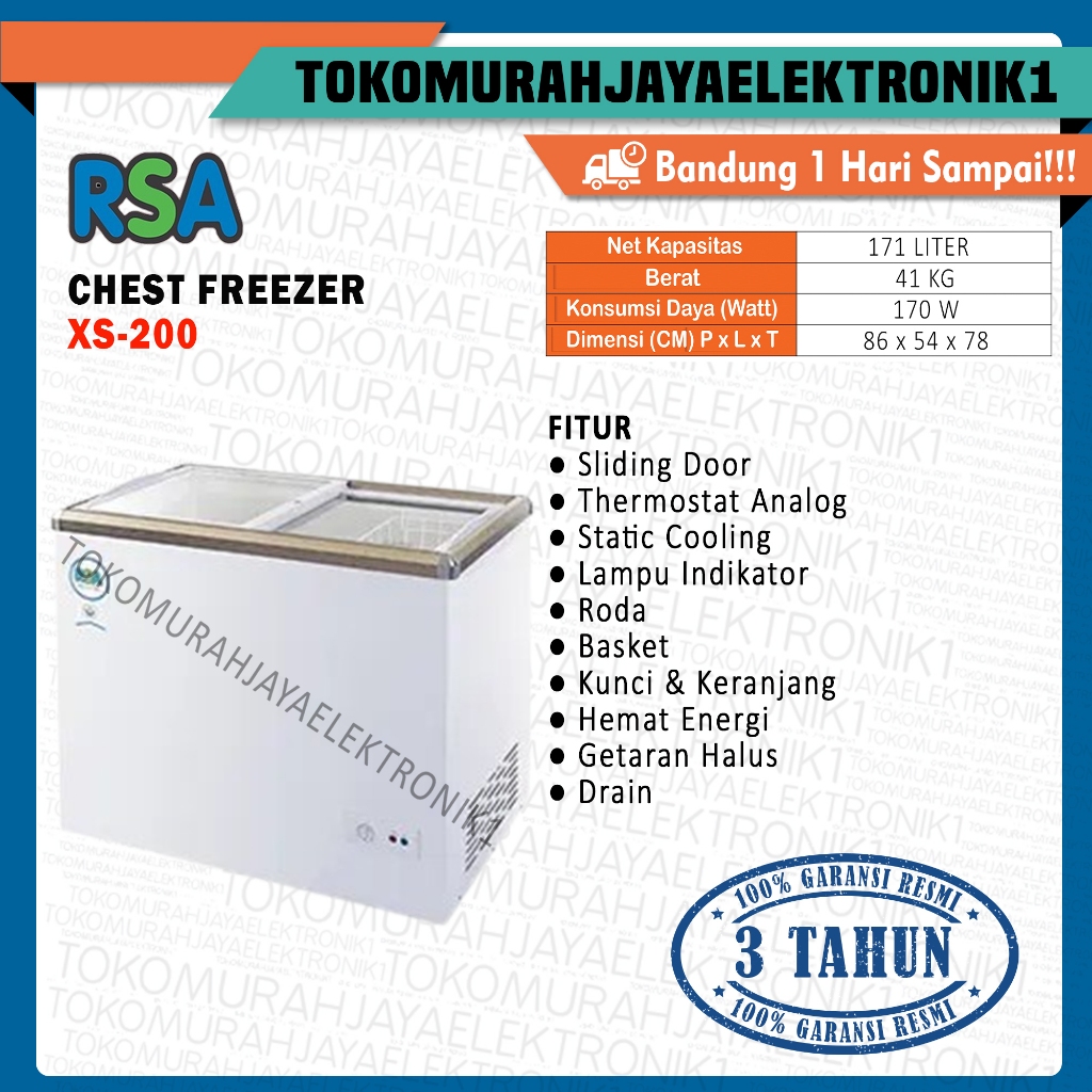 Jual Sliding Glass Freezer RSA 171 Liter XS-200 Garansi Resmi | Shopee ...