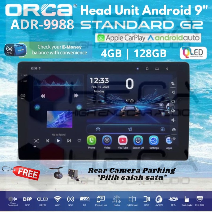 Jual ORCA Standard G2 4/128 GB 9 inch QLED NFC ADR-9988 Head Unit Mobil ...