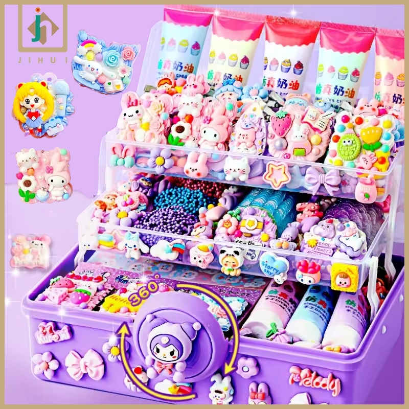 JIHUI 563 PCS Set DIY Gantungan Kunci Diy Deco Cream Set DIY Akrilik Cream Gum Kartun Mainan Anak
