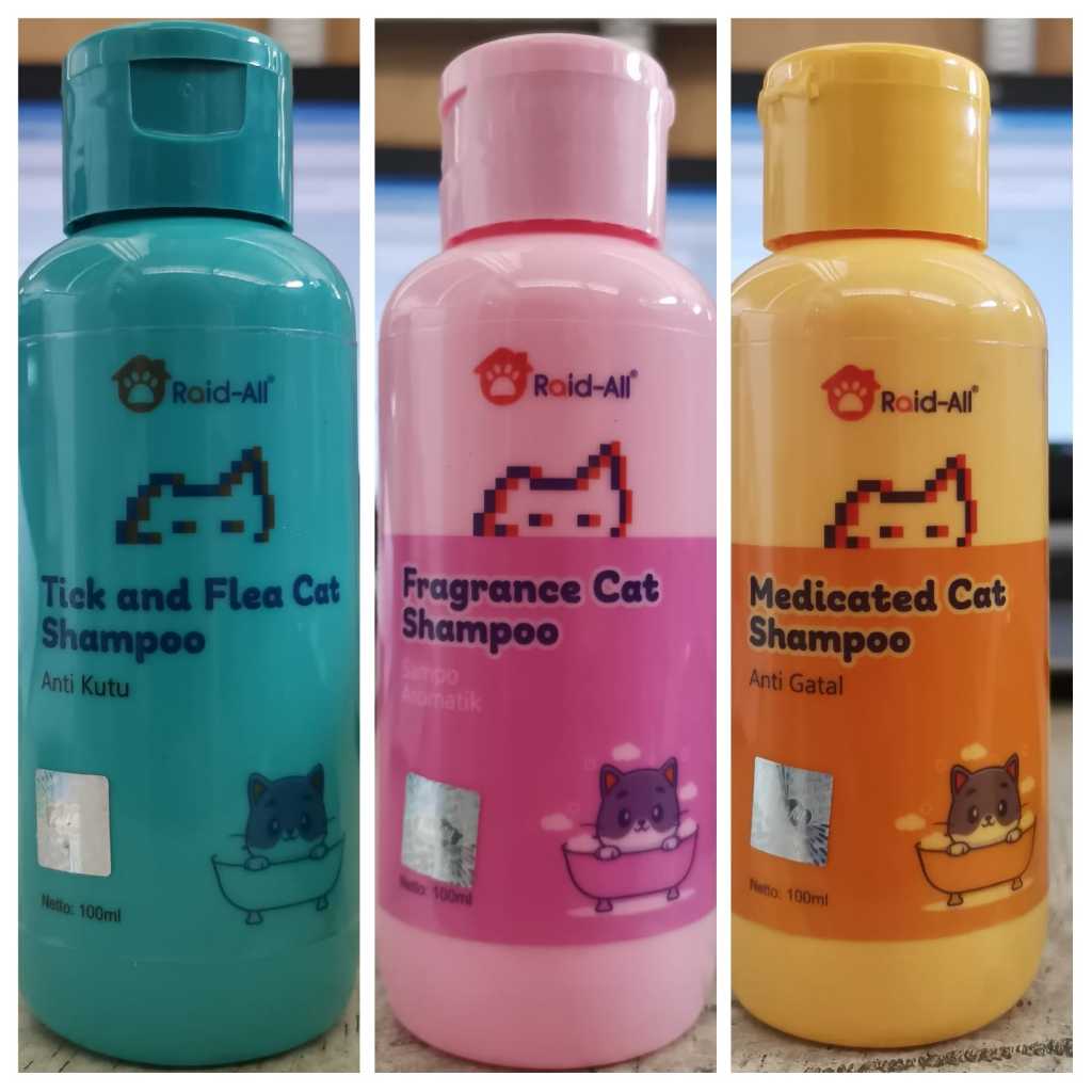 Jual Shampoo cat RAID ALL tick and flea / fragrance / medicated 100ml ...