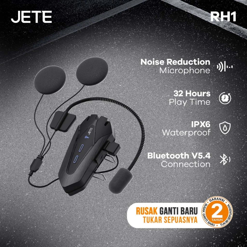 JETE RH1 Headset Helm Bluetooth IPX6 Mic BT5.4 – Bukan Intercom – Garansi 2 Tahun