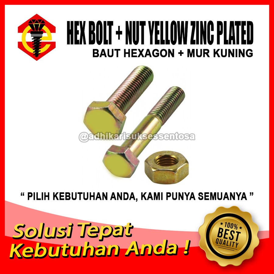 Jual Grade 4.6 Baut 12 / Mur Baut Kuning 8x55 / BMK M8x55 Pitch 1,25 ...