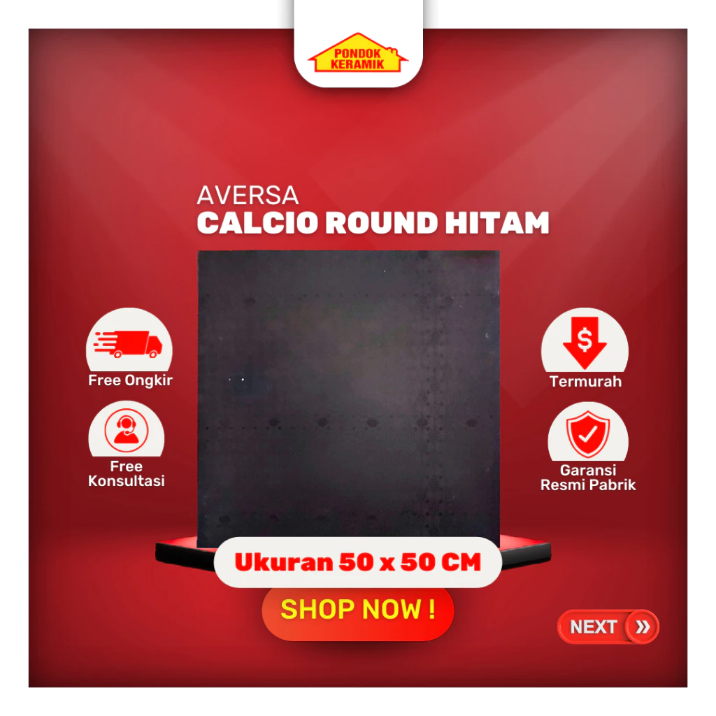 Keramik Lantai 50x50 Calcio Round Hitam Sinking Glossy Keramik Putih Polos