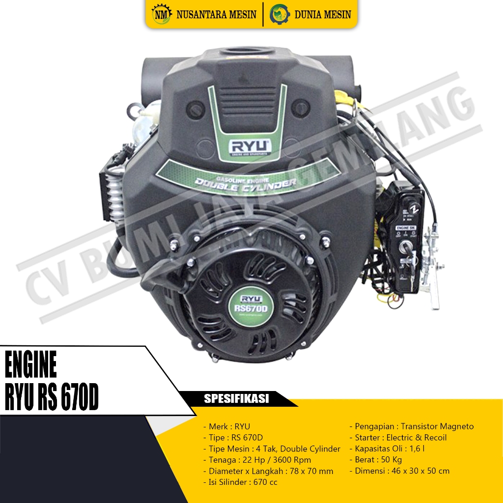 Jual MESIN PENGGERAK SERBAGUNA / ENGINE RYU RS 670D DOUBLE CYLINDER (22 ...