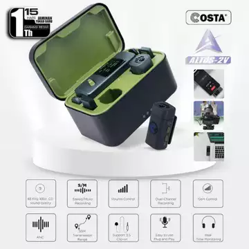 COSTA Altus 2V Dual Channel Wireless Microphone Lavalier Compact Clarity Sound Mono Stereo ANC