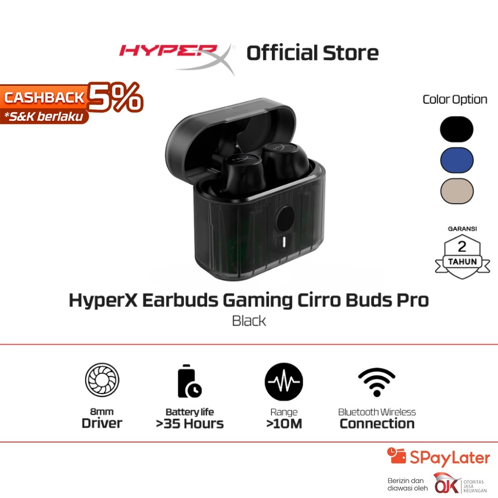 HyperX Earbuds Gaming Cirro Buds Pro Wireless - Black / Blue / Tan TWS Noise Cancelling Ambient Sound Mode Stereo Bass