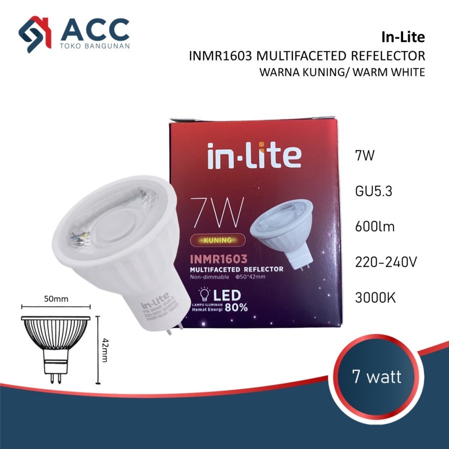 Jual INLITE MR1603 MR16 220V VOLT LED SPOTLIGHT 7W KUNING 3000K ...