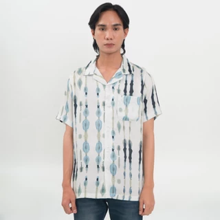 M231 Kemeja Pria TENCEL Printing Hawaii Pendek Putih 0502