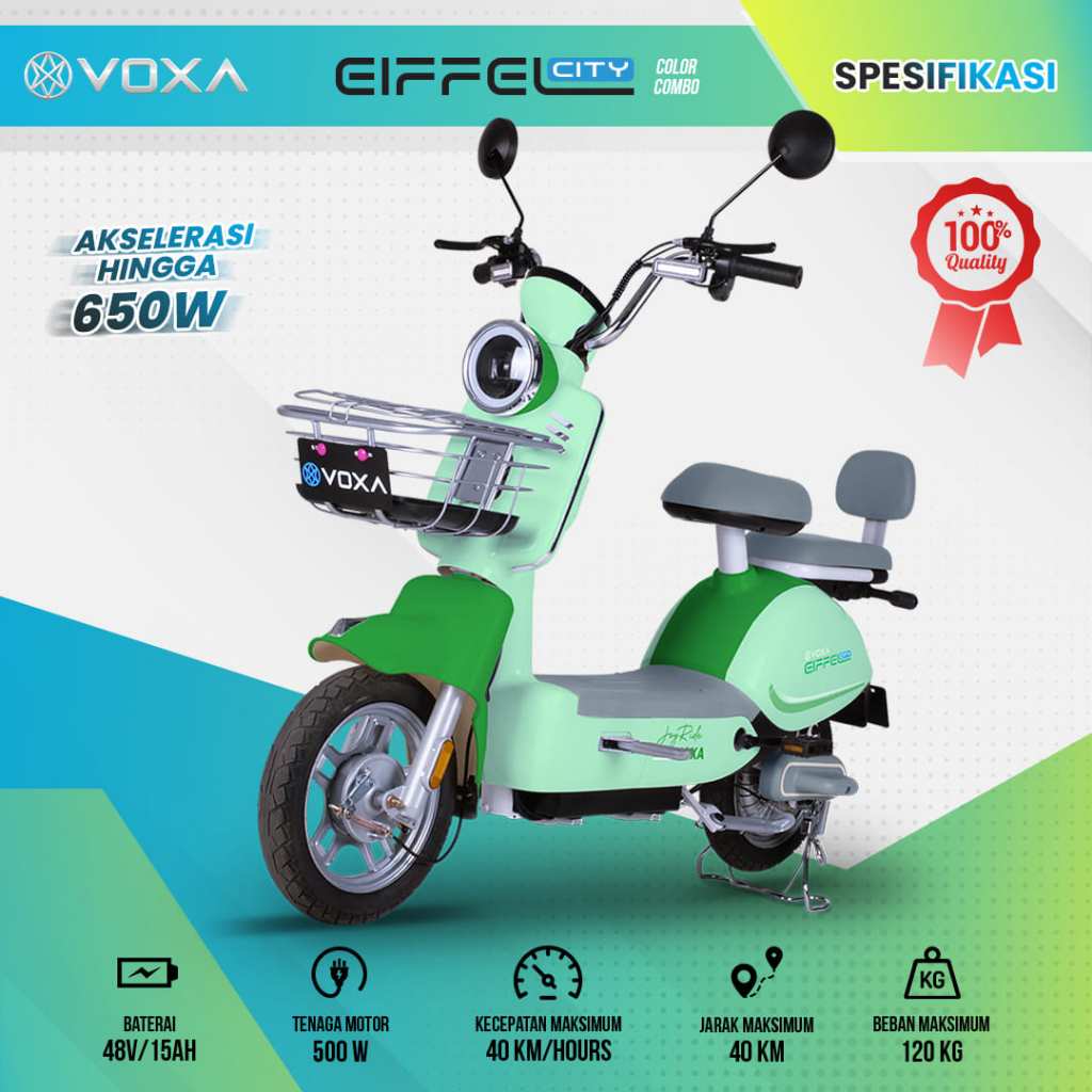 VOXA EIFFEL CITY SEPEDA LISTRIK MOTOR 500W 48V/12AH Murah Dewasa Anak Terbaik Garansi Resmi