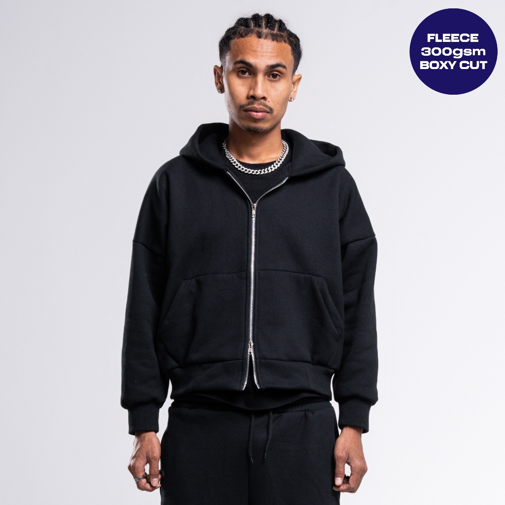 JORN Boxy Double Zip Hitam Zipper Hoodie Boxy Zipper Boxy Zipper  Boxy 300/330/430gsm Zipper Heavyweight Hoodie Tebal Uniseks