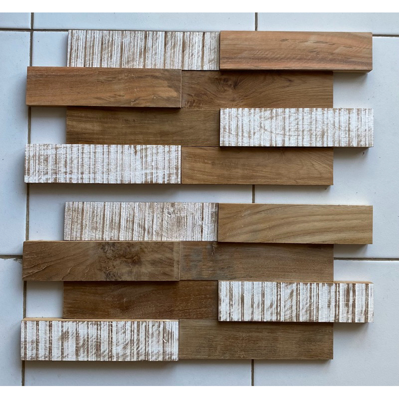 Jual Panel dinding kayu jati kombinasi halus white washed | Shopee ...