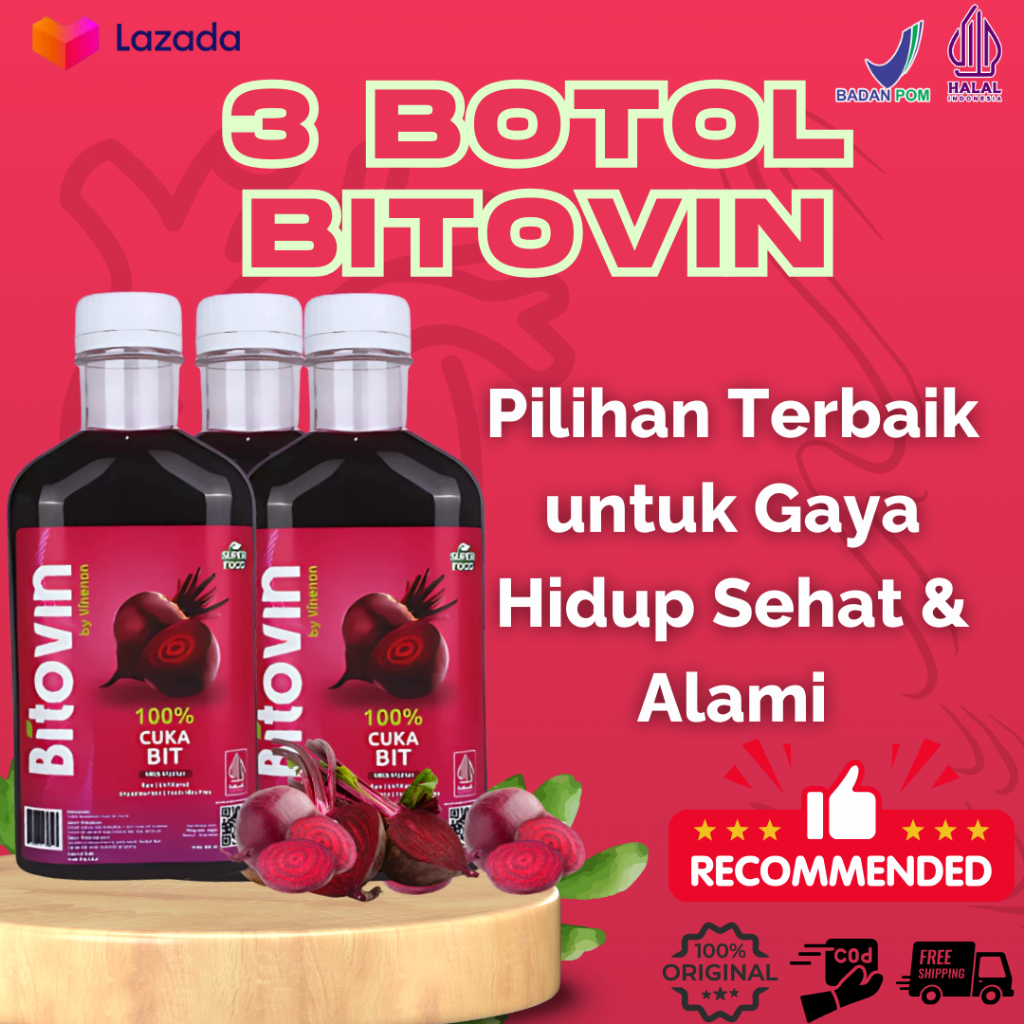 Jual 3 BOTOL Bitovin Suplemen Kesehatan Jantung dengan Cuka Buah Bit ...
