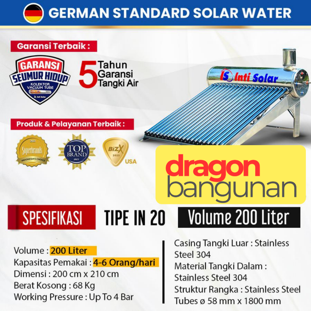 Jual Pemanas Air Inti Solar 200 Liter Full Stainless - Intisolar IN 20 ...