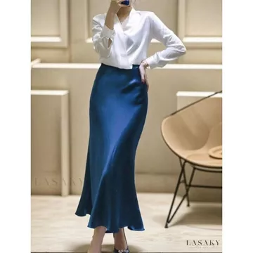 Rok Satin A Line Maxi Satin Silk Premium High Waist Pinggang Karet Tebal Tidak Nerawang Elegan