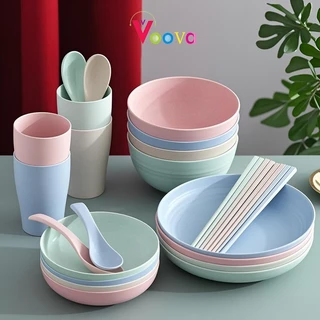 VOOVA Cangkir Jerami / Mangkuk Jerami / Piring Jerami / Sendok Besar Jerami / Sendok Garpu Jerami / Cangkir/Jerami Gandum Eco Rice Spoon
