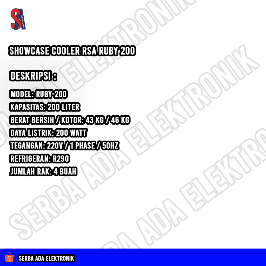 Jual Showcase Cooler RSA Ruby 200 | Shopee Indonesia