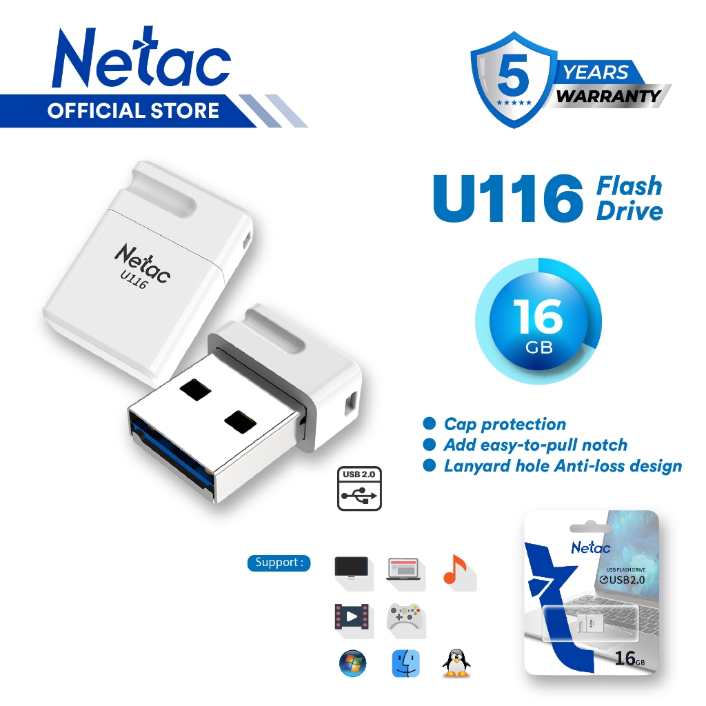Jual Netac Flashdisk U116 USB 2.0 Flash Drive 16GB Mini Flash Disk Jump ...