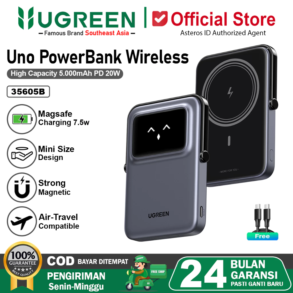 UGREEN UNO Robot Power Bank 5.000mAh Magsafe Wireless PD Fast Charging 20W With Stand 35605B