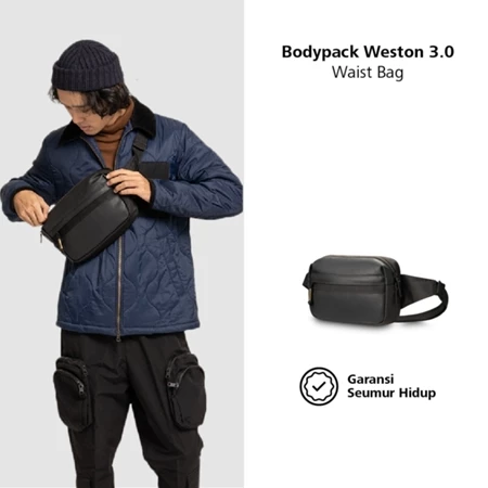 Bodypack Weston 3.0 Waist Bag Hitam untuk aktivitas harian