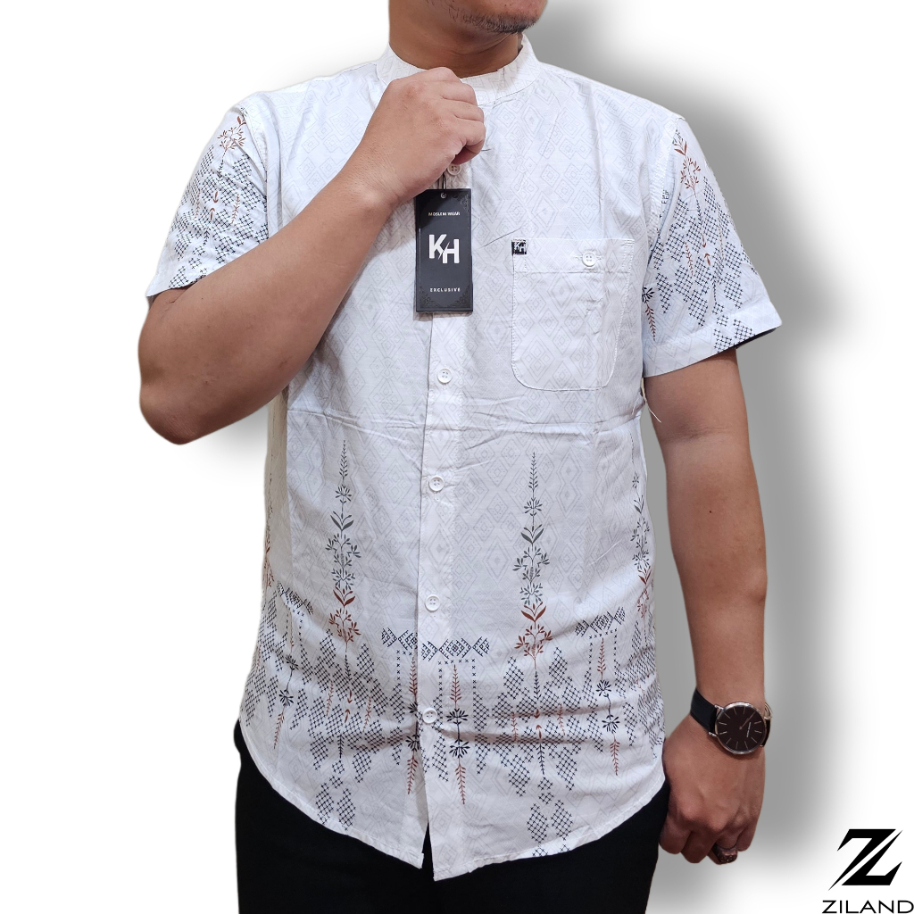 Kemko Dewasa Batik KH Baju Kemeja Koko Pria Lengan Pendek Terbaru Katun Premium