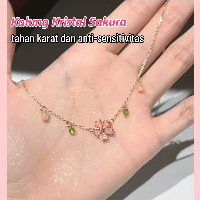 Jual Sweet Bunga Pink Necklace Kalung Wanita kalung anti karat Rantai ...