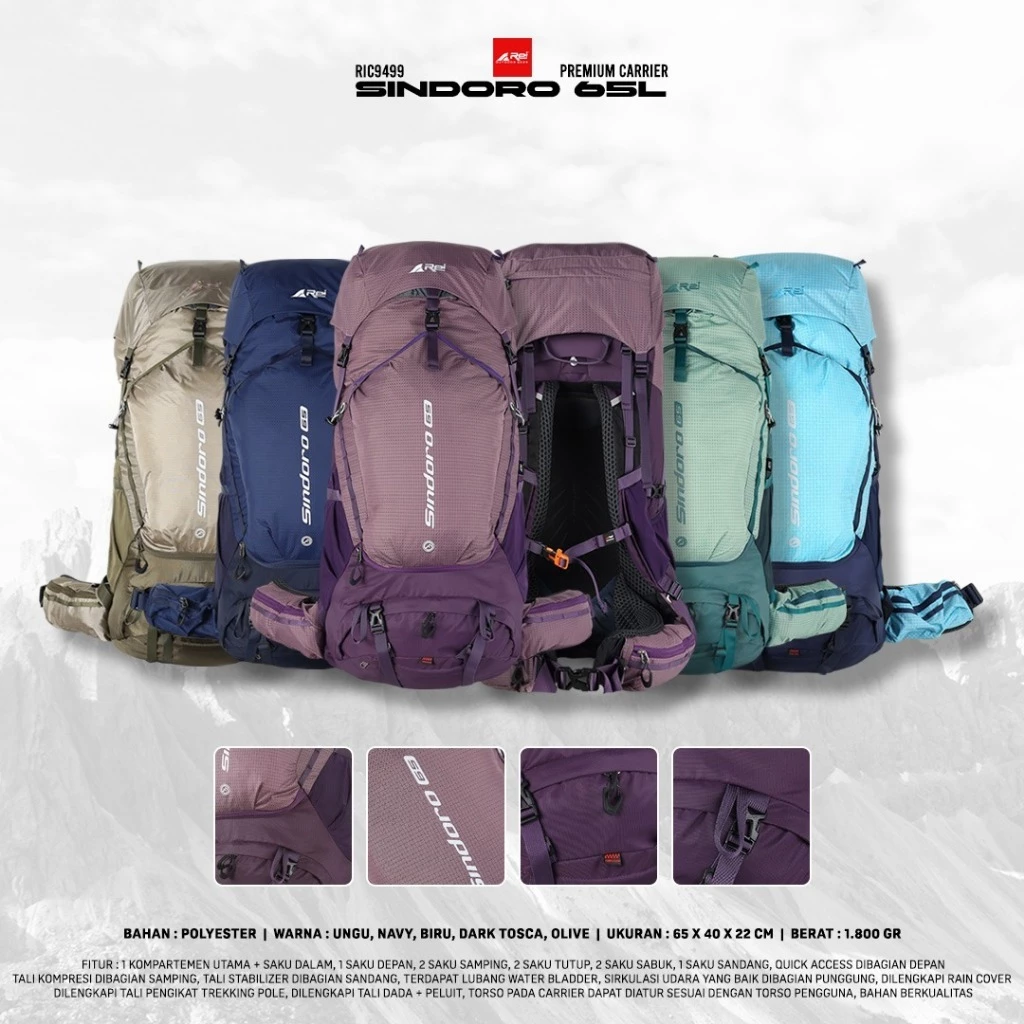 Tas Gunung / Carrier Premium Sindoro 65 Liter Arei Outdoorgear