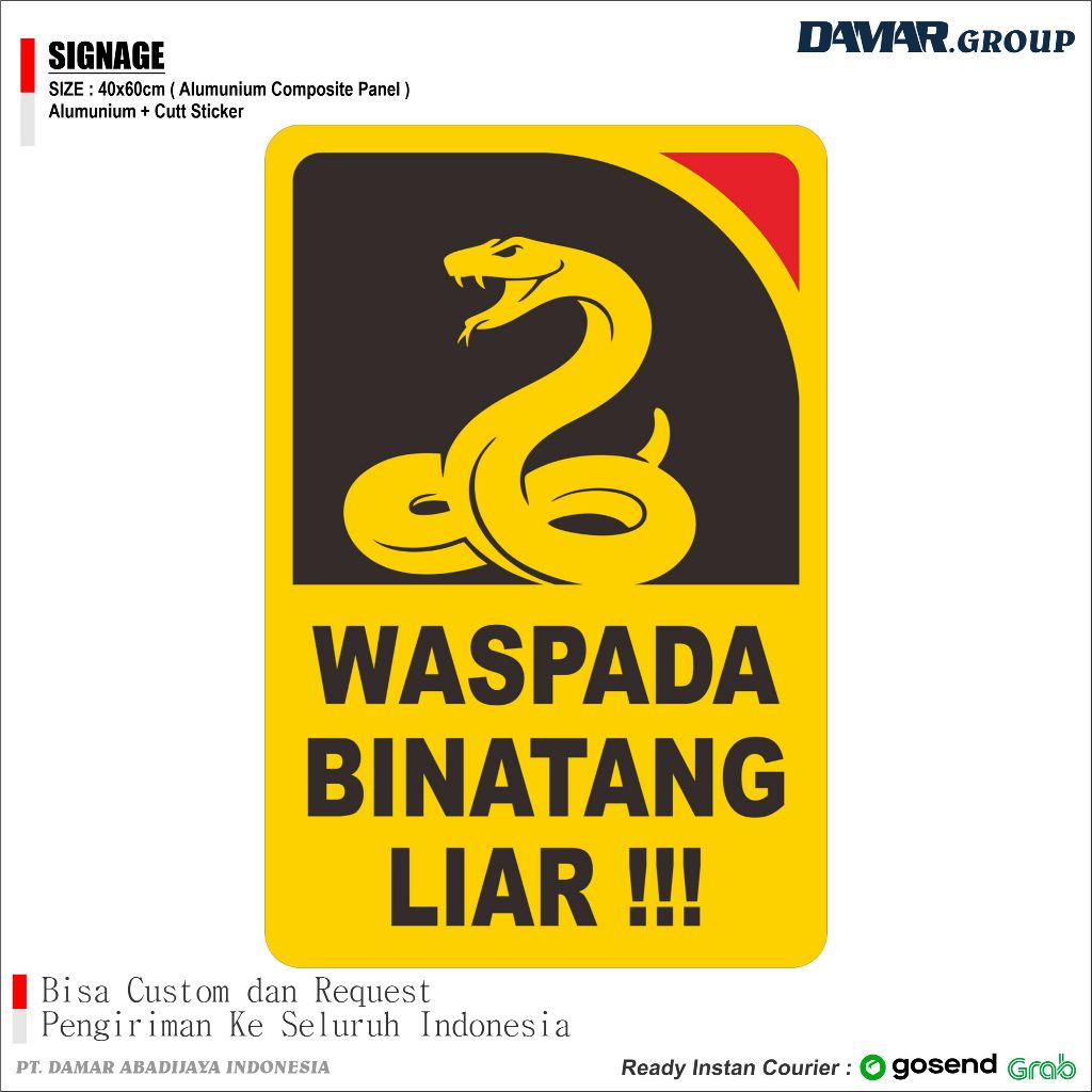 Jual RAMBU WASPADA BINATANG LIAR 40x60cm, Papan Tanda Arah Nama Plakat ...