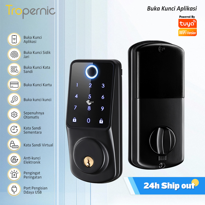 Jual Tuya Smart Door Lock Fully Automatic Digital Lock 5 In 1 Deadbolt ...