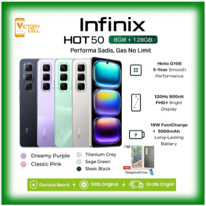 Infinix Hot 50 8/128GB - Up to 12GB Extended RAM - Helio G100 - 6.78 inch 120Hz FHD+ - 50MP - 5000 mAh - NFC -
