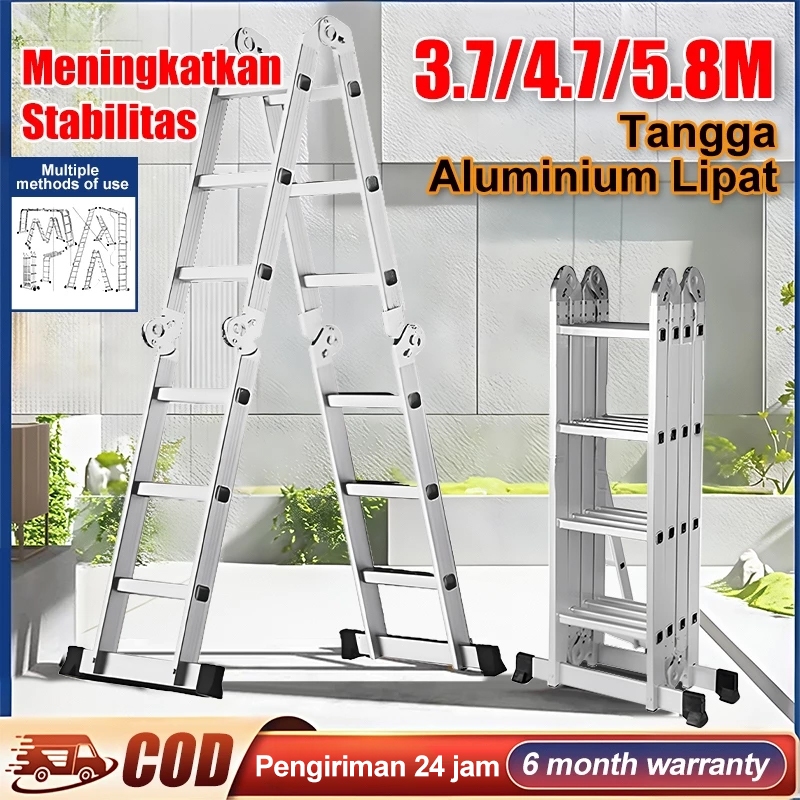 Jual Tangga Aluminium Lipat Empat 3.7M/4.7M/5.8M Teleskopik Tangga