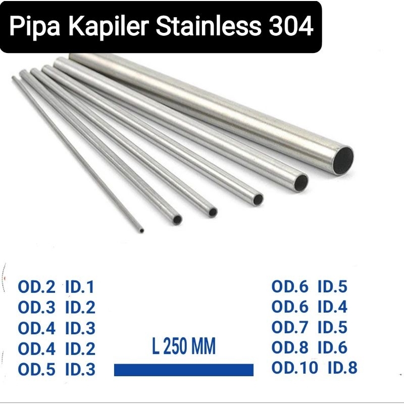 Jual Pipa Kapiler Stainless ss304 OD 6mm 7mm 8mm L 250 MM | Shopee ...