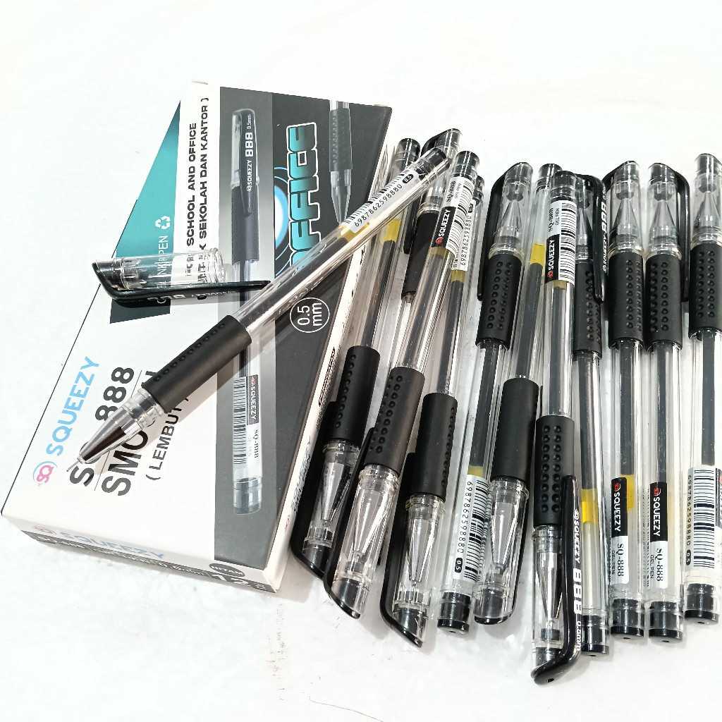Jual 1 KOTAK PENA CAIR ANTI MACET 0,5 SQUEEZY GEL PEN SMOOTH MATA ...