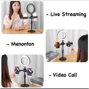 Paket Tripod 2 Holder Phone HP Smartphone Mobile Phone Beauty Stand Lampu Selfie LED RingtLight