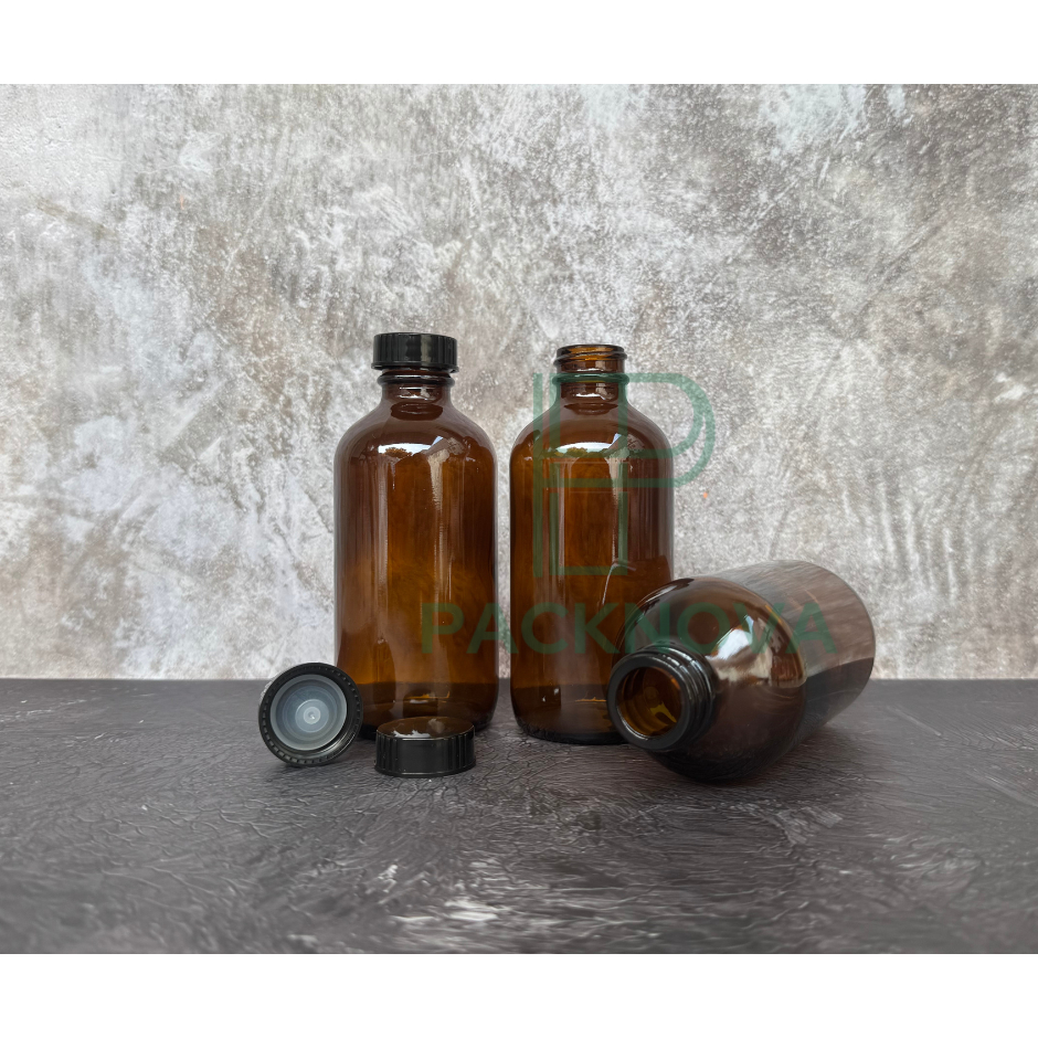 Jual Botol Kaca Amber Boston 250ml - Tutup Plastik Hitam / Tutup ...