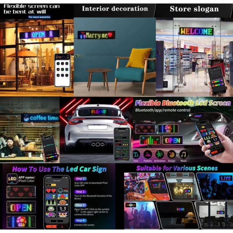 Jual LED car flexible screen wireless APP flexible display screen rear ...