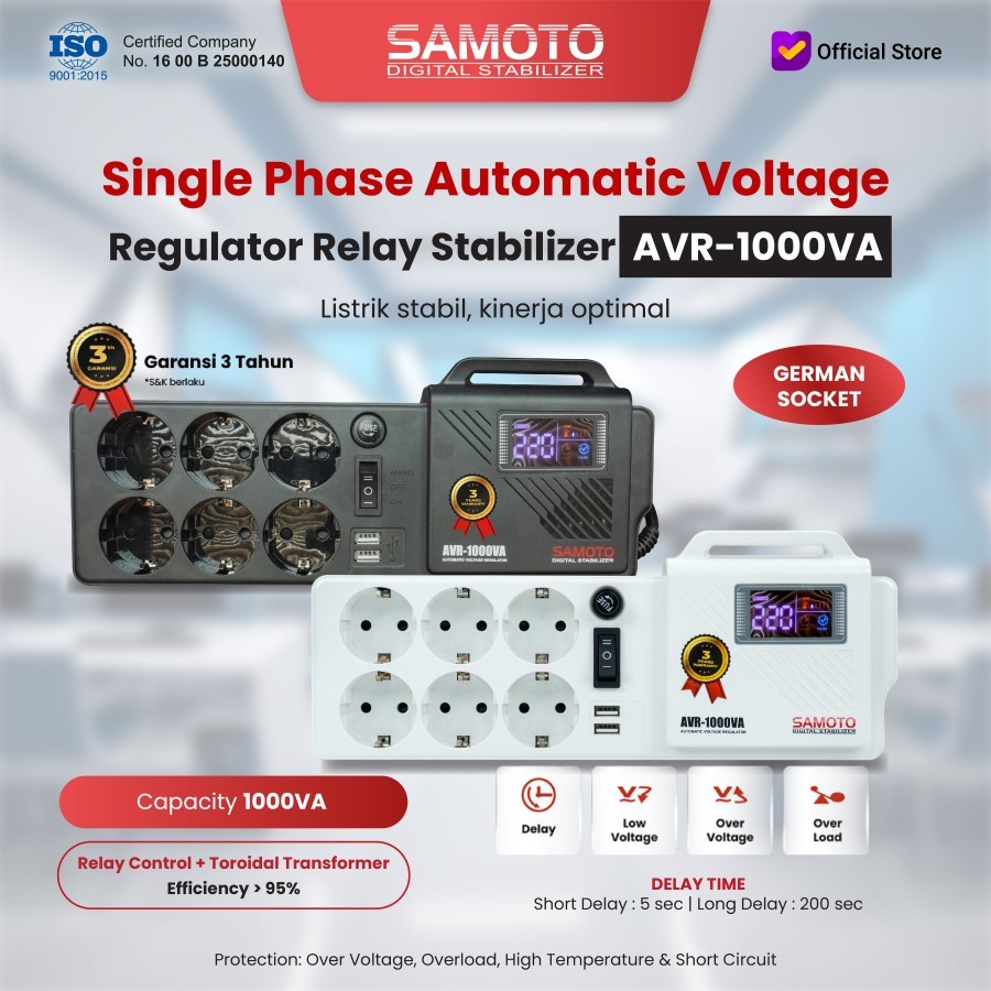 Jual AVR1000G Stabilizer Relay SAMOTO Stabilizer AVR Controlled 1000VA ...