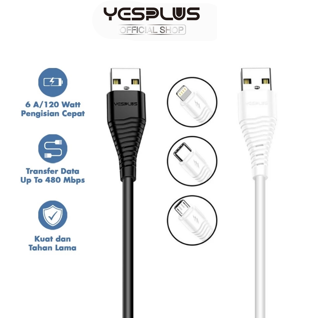 Jual Kabel Data YESPLUS YS-828 Data Cable Fast Charging Quick Charge 6A ...