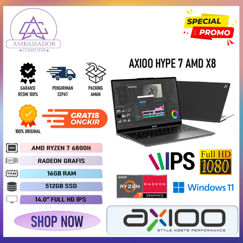 Jual Laptop axioo hype 7 x8 amd ryzen 7 6800h ram 16gb ssd 512gb layar ...