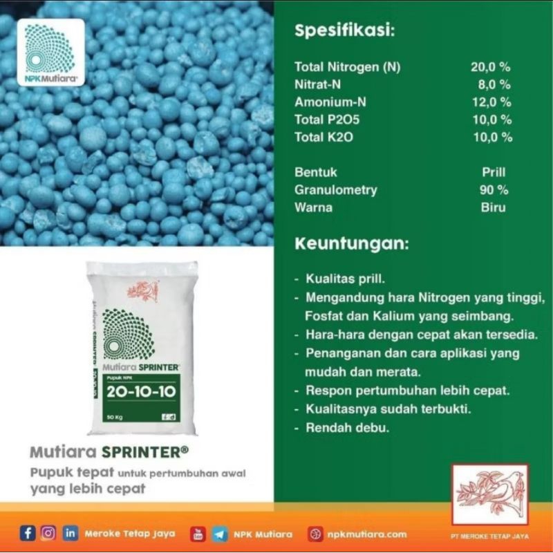 Jual PUPUK NPK MUTIARA SPRINTER MEROKE 20-10-10 KEMASAN REPACK | Shopee ...